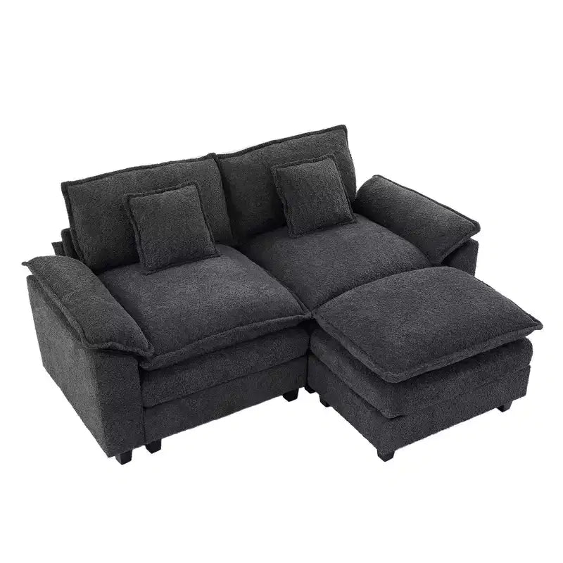 HYLEORY Divano Sezionale a 3 Posti in Tessuto Ciniglia da 190 cm con Pouf