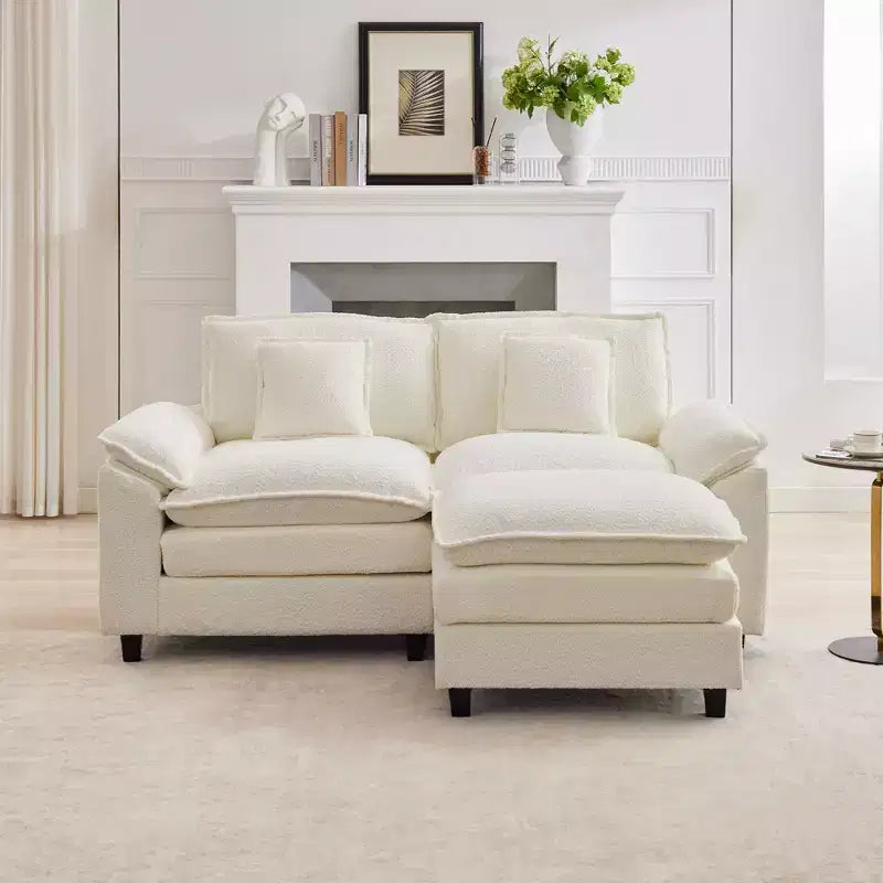 HYLEORY Divano Sezionale a 3 Posti in Tessuto Ciniglia da 190 cm con Pouf