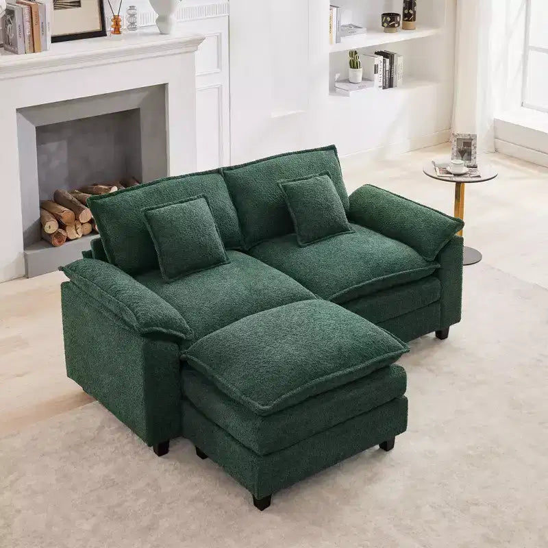 HYLEORY Divano Sezionale a 3 Posti in Tessuto Ciniglia da 190 cm con Pouf