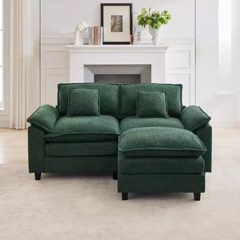 HYLEORY Divano Sezionale a 3 Posti in Tessuto Ciniglia da 190 cm con Pouf