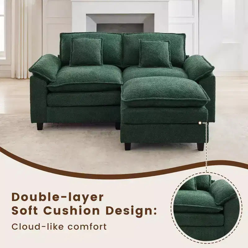 HYLEORY Divano Sezionale a 3 Posti in Tessuto Ciniglia da 190 cm con Pouf