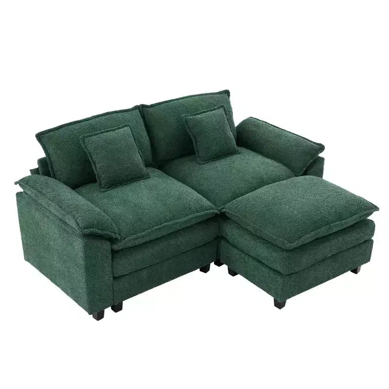 HYLEORY Divano Sezionale a 3 Posti in Tessuto Ciniglia da 190 cm con Pouf