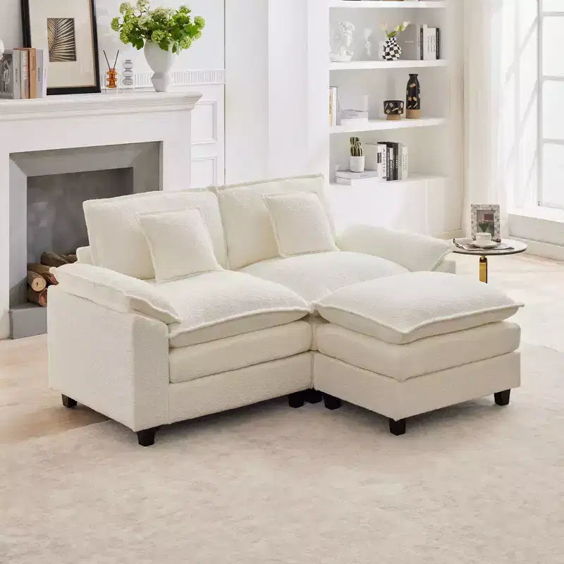 HYLEORY Divano Sezionale a 3 Posti in Tessuto Ciniglia da 190 cm con Pouf