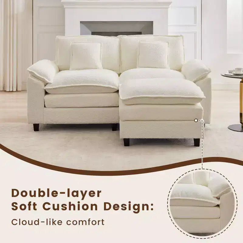 HYLEORY Divano Sezionale a 3 Posti in Tessuto Ciniglia da 190 cm con Pouf