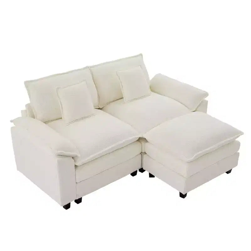 HYLEORY Divano Sezionale a 3 Posti in Tessuto Ciniglia da 190 cm con Pouf