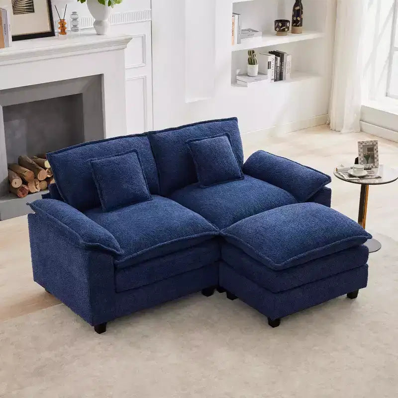 HYLEORY Divano Sezionale a 3 Posti in Tessuto Ciniglia da 190 cm con Pouf