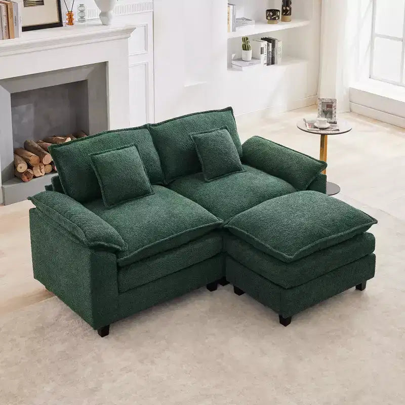 HYLEORY Divano Sezionale a 3 Posti in Tessuto Ciniglia da 190 cm con Pouf