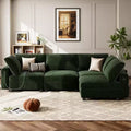 Acekool L-Shaped Velvet Sectional, Green | 4-Seater w/ USB Charging & 6 Pillows | Convertible Cloud Couch for Living Spaces
