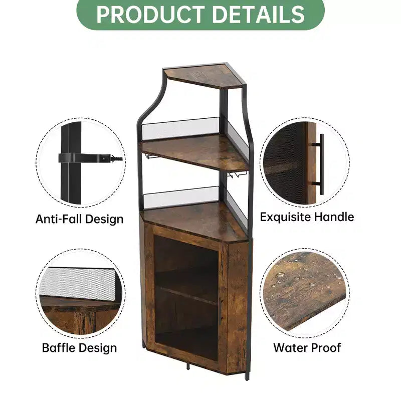 Meuble à vin d'angle, porte-bouteilles en métal pouvant contenir plus de 50 bouteilles et verres, rangement à vin au sol pour cuisine, salle à manger, bureau, bar