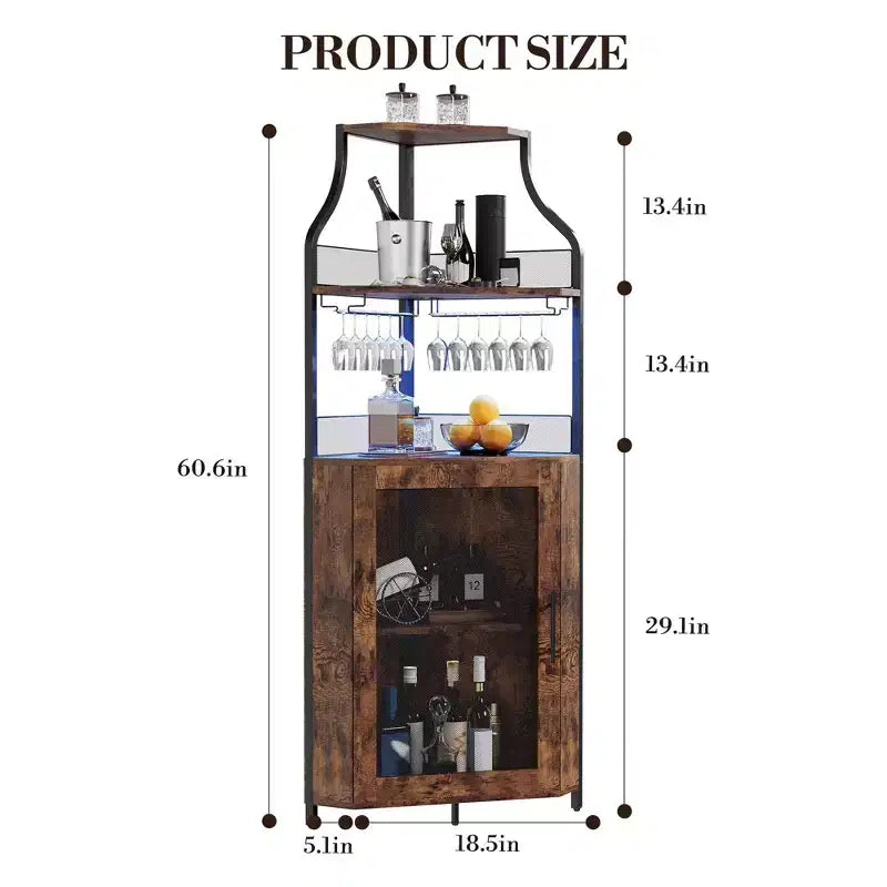 Meuble à vin d'angle, porte-bouteilles en métal pouvant contenir plus de 50 bouteilles et verres, rangement à vin au sol pour cuisine, salle à manger, bureau, bar