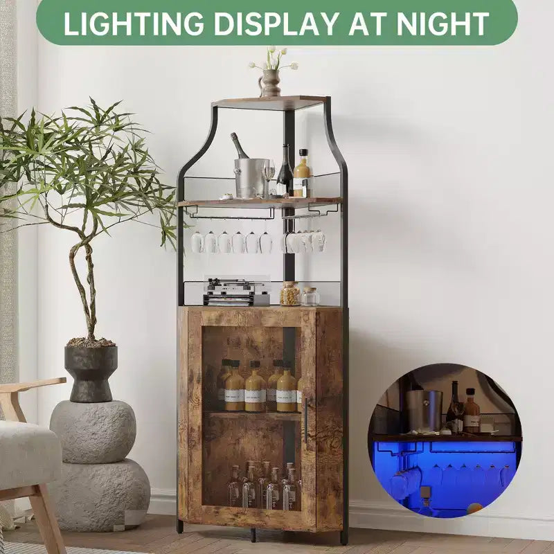 Meuble à vin d'angle, porte-bouteilles en métal pouvant contenir plus de 50 bouteilles et verres, rangement à vin au sol pour cuisine, salle à manger, bureau, bar