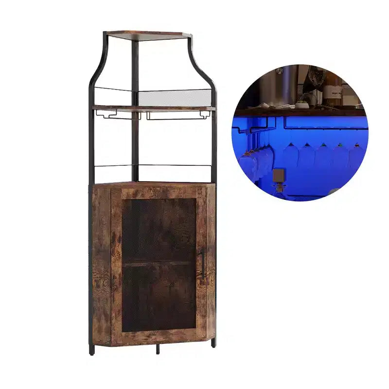 Meuble à vin d'angle, porte-bouteilles en métal pouvant contenir plus de 50 bouteilles et verres, rangement à vin au sol pour cuisine, salle à manger, bureau, bar