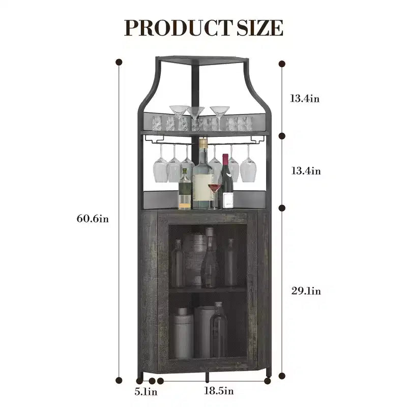 Meuble à vin d'angle, porte-bouteilles en métal pouvant contenir plus de 50 bouteilles et verres, rangement à vin au sol pour cuisine, salle à manger, bureau, bar