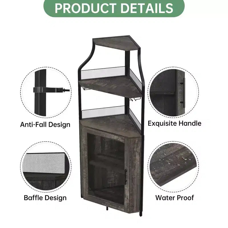 Meuble à vin d'angle, porte-bouteilles en métal pouvant contenir plus de 50 bouteilles et verres, rangement à vin au sol pour cuisine, salle à manger, bureau, bar
