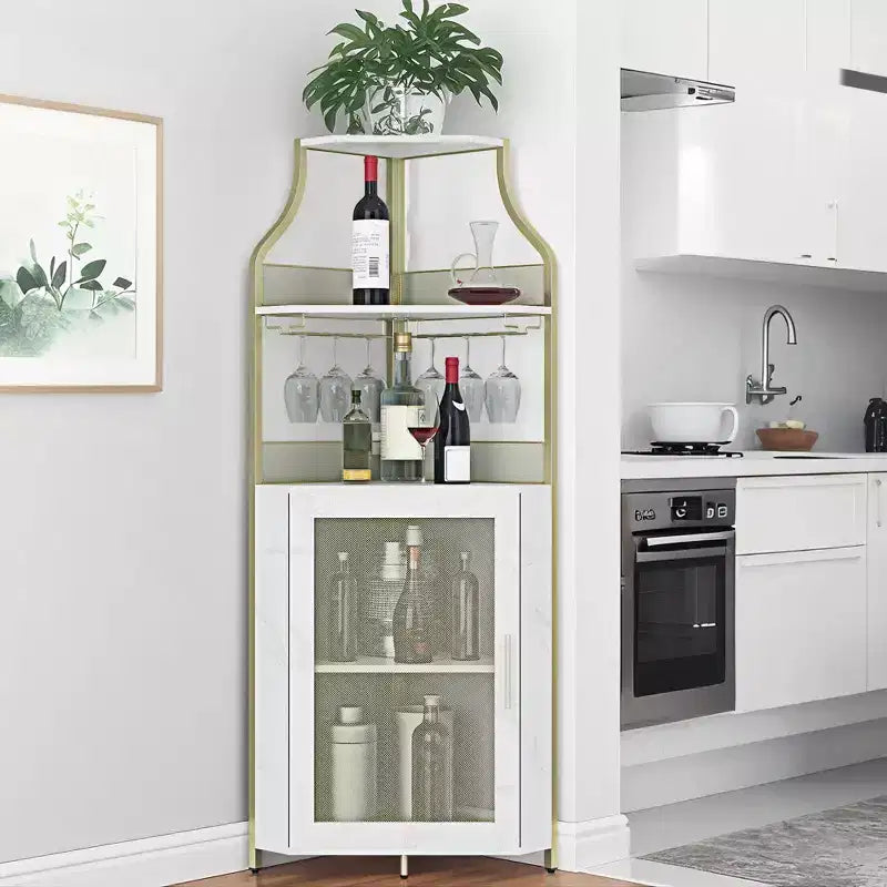 Meuble à vin d'angle, porte-bouteilles en métal pouvant contenir plus de 50 bouteilles et verres, rangement à vin au sol pour cuisine, salle à manger, bureau, bar