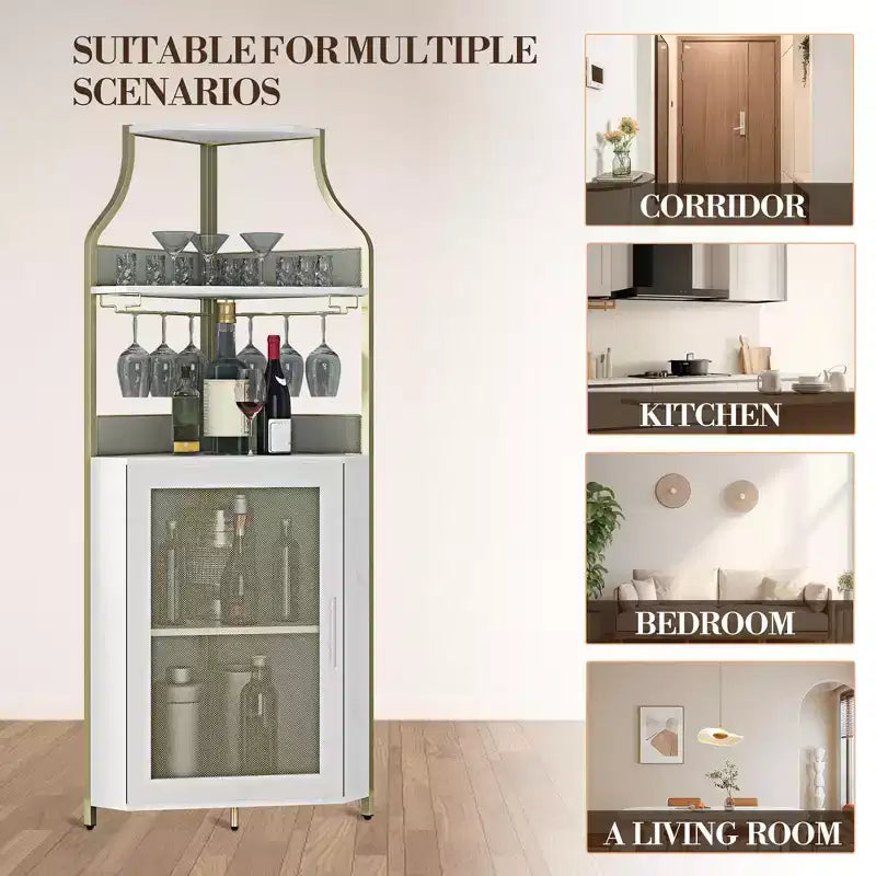 Meuble à vin d'angle, porte-bouteilles en métal pouvant contenir plus de 50 bouteilles et verres, rangement à vin au sol pour cuisine, salle à manger, bureau, bar