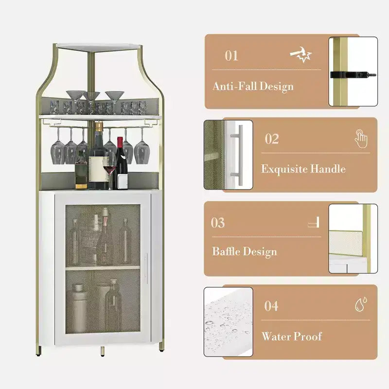 Meuble à vin d'angle, porte-bouteilles en métal pouvant contenir plus de 50 bouteilles et verres, rangement à vin au sol pour cuisine, salle à manger, bureau, bar