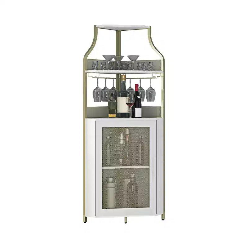 Meuble à vin d'angle, porte-bouteilles en métal pouvant contenir plus de 50 bouteilles et verres, rangement à vin au sol pour cuisine, salle à manger, bureau, bar