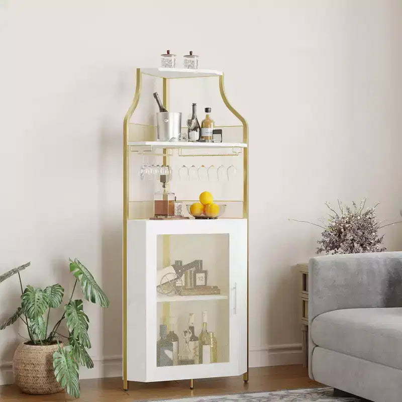 Meuble à vin d'angle, porte-bouteilles en métal pouvant contenir plus de 50 bouteilles et verres, rangement à vin au sol pour cuisine, salle à manger, bureau, bar
