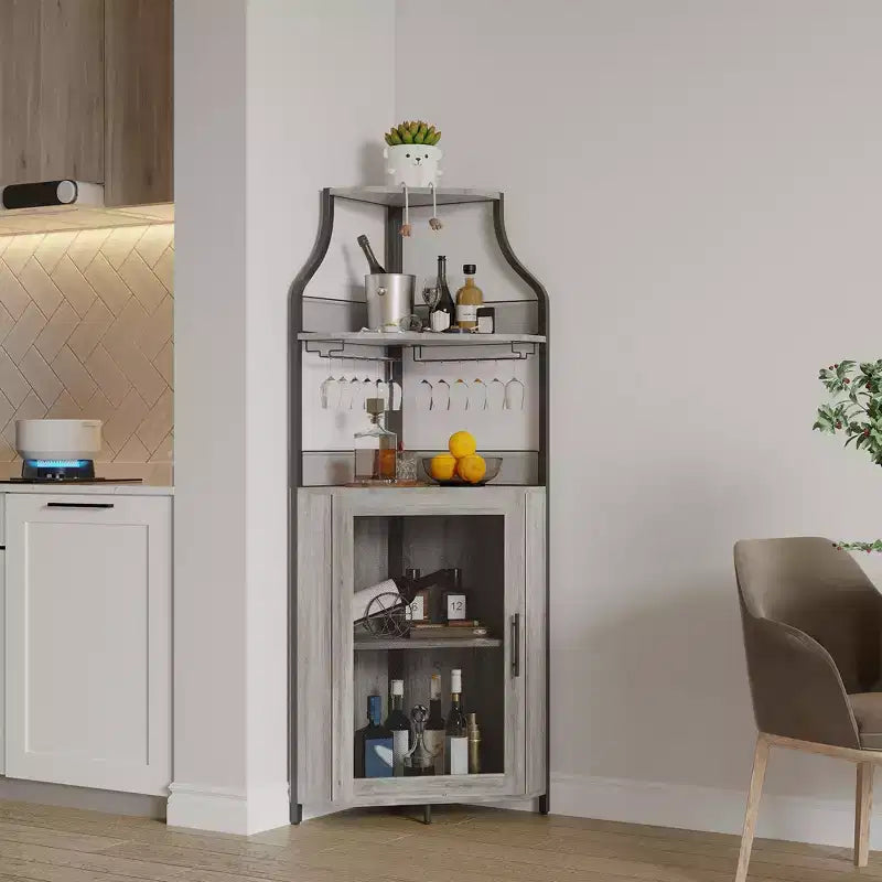 Meuble à vin d'angle, porte-bouteilles en métal pouvant contenir plus de 50 bouteilles et verres, rangement à vin au sol pour cuisine, salle à manger, bureau, bar