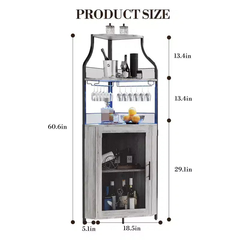 Meuble à vin d'angle, porte-bouteilles en métal pouvant contenir plus de 50 bouteilles et verres, rangement à vin au sol pour cuisine, salle à manger, bureau, bar