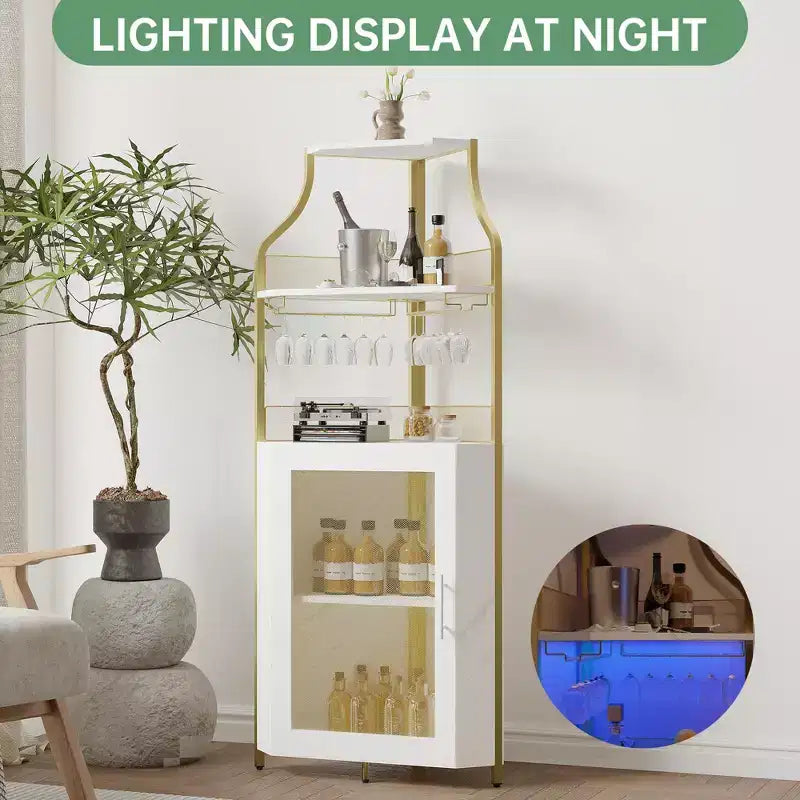 Meuble à vin d'angle, porte-bouteilles en métal pouvant contenir plus de 50 bouteilles et verres, rangement à vin au sol pour cuisine, salle à manger, bureau, bar