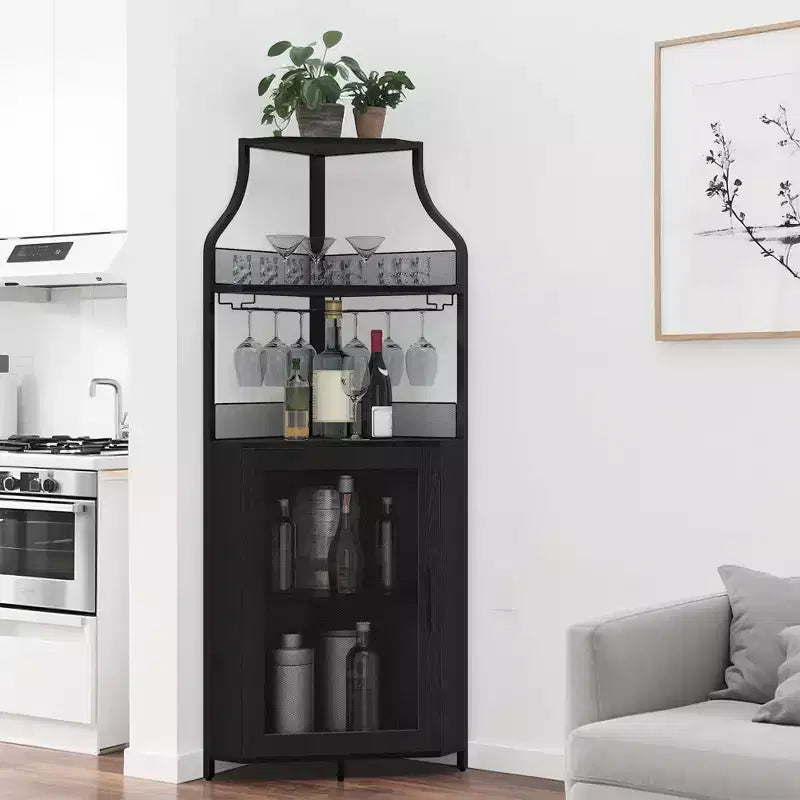 Corner Wine Cabinet, Metal Wine Holder Stand Holds 50+ Bottles & Glassware, Floor Wine Storage for Kitchen Dining Room Office Bar