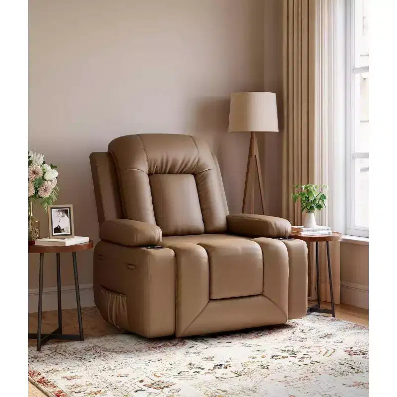 Poltrona reclinabile elettrica oversize per anziani, poltrona elevabile in similpelle con seduta ampia, portabicchieri e tasche laterali per soggiorno