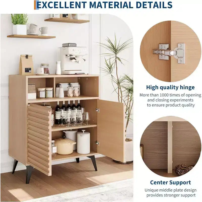 Meuble de rangement cannelé avec pieds en métal, buffet moderne du milieu du siècle, crédence avec rangement