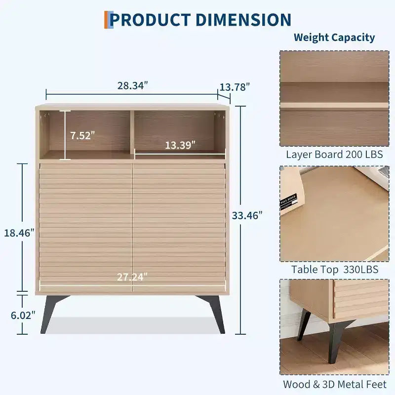 Credenza contenitore scanalata con gambe in metallo, madia moderna di metà secolo, credenza a buffet con contenitore