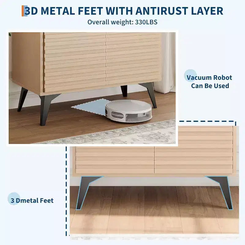 Credenza contenitore scanalata con gambe in metallo, madia moderna di metà secolo, credenza a buffet con contenitore