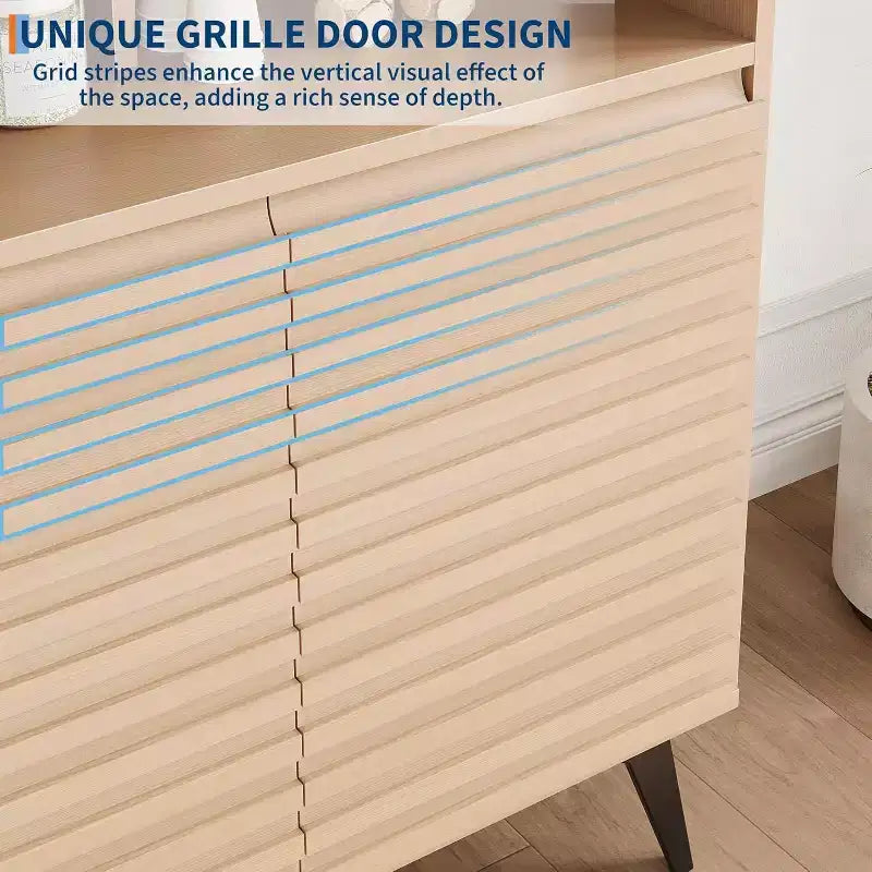 Credenza contenitore scanalata con gambe in metallo, madia moderna di metà secolo, credenza a buffet con contenitore