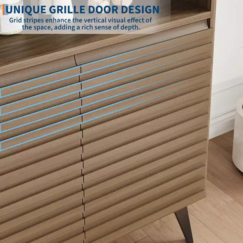 Meuble de rangement cannelé avec pieds en métal, buffet moderne du milieu du siècle, crédence avec rangement