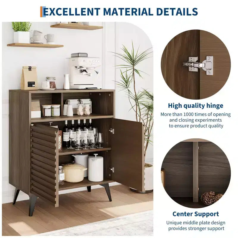 Meuble de rangement cannelé avec pieds en métal, buffet moderne du milieu du siècle, crédence avec rangement