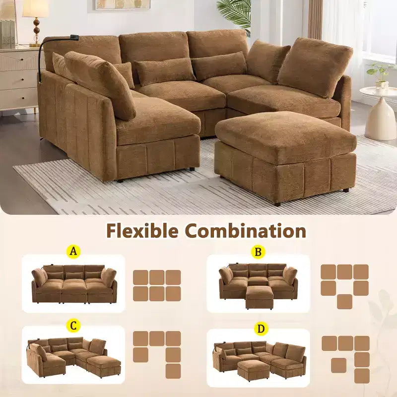Divano componibile modulare multifunzionale Merax con pouf mobile