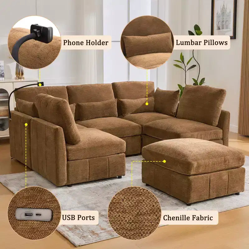 Divano componibile modulare multifunzionale Merax con pouf mobile