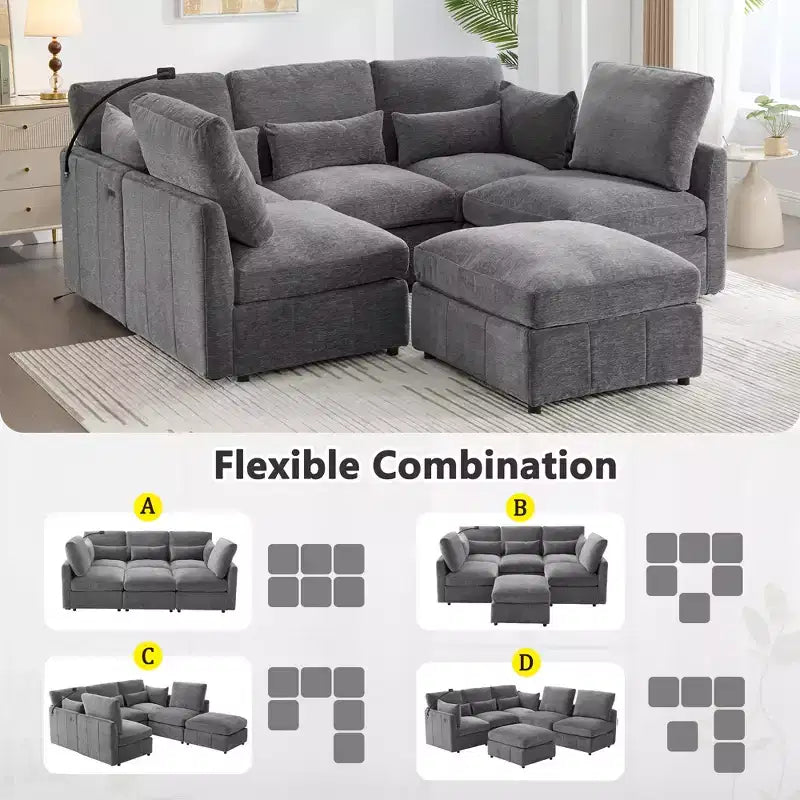 Divano componibile modulare multifunzionale Merax con pouf mobile