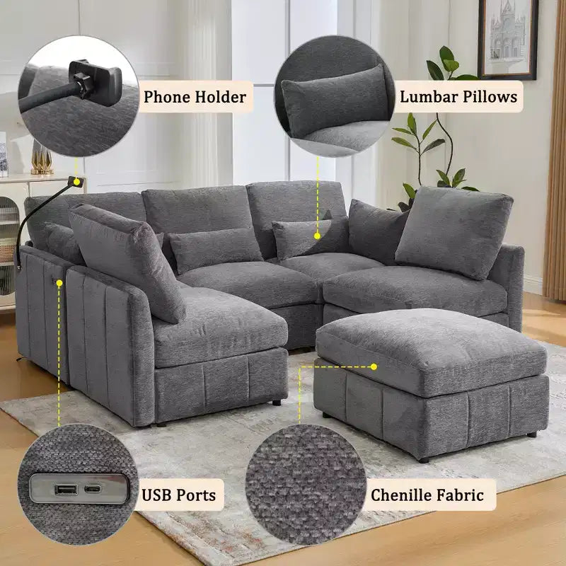 Divano componibile modulare multifunzionale Merax con pouf mobile