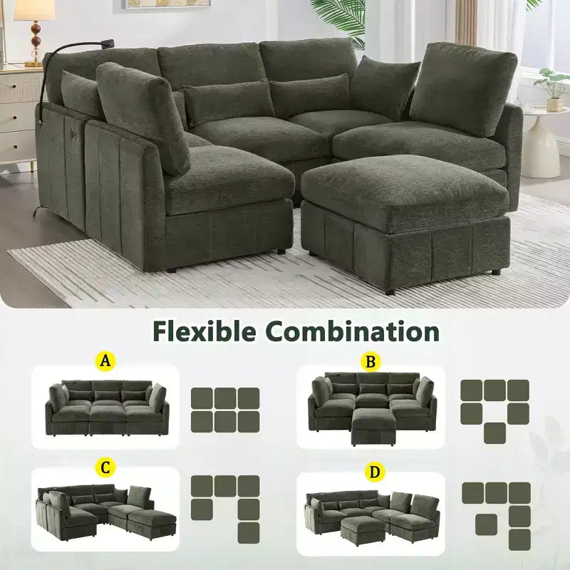 Divano componibile modulare multifunzionale Merax con pouf mobile