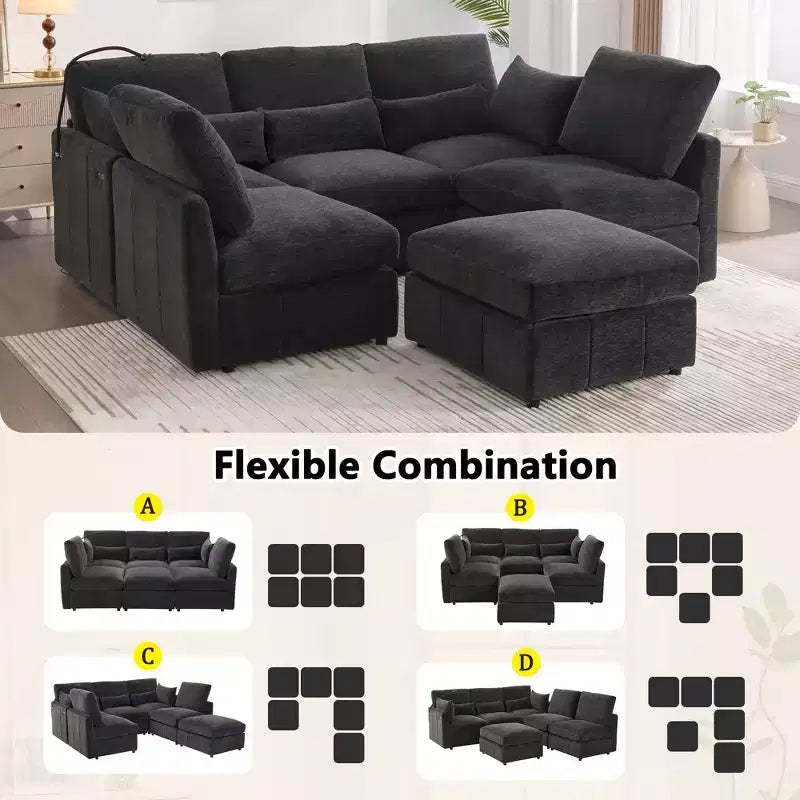 Divano componibile modulare multifunzionale Merax con pouf mobile