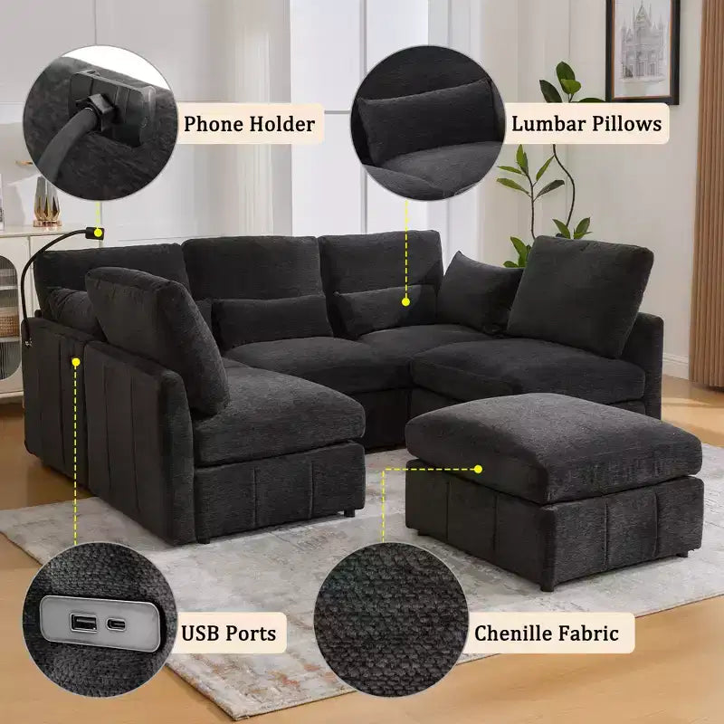 Divano componibile modulare multifunzionale Merax con pouf mobile