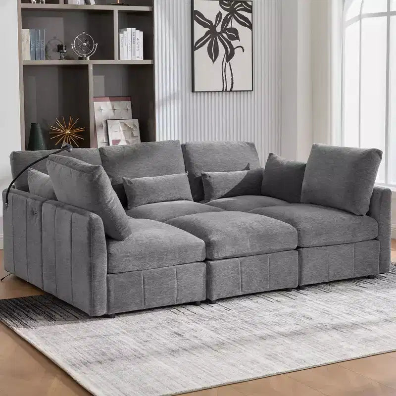 Divano componibile modulare multifunzionale Merax con pouf mobile