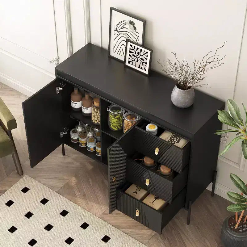Meuble de rangement Okak Buffet, Buffet cannelé avec portes et étagères réglables, Console de bar à café pour salon/salle à manger