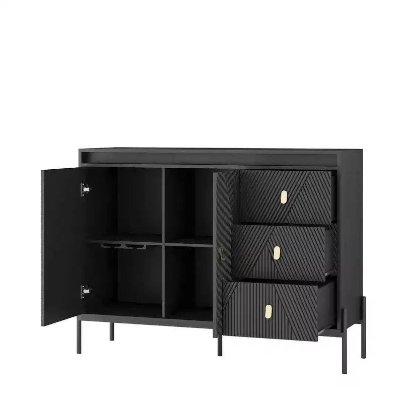 Meuble de rangement Okak Buffet, Buffet cannelé avec portes et étagères réglables, Console de bar à café pour salon/salle à manger