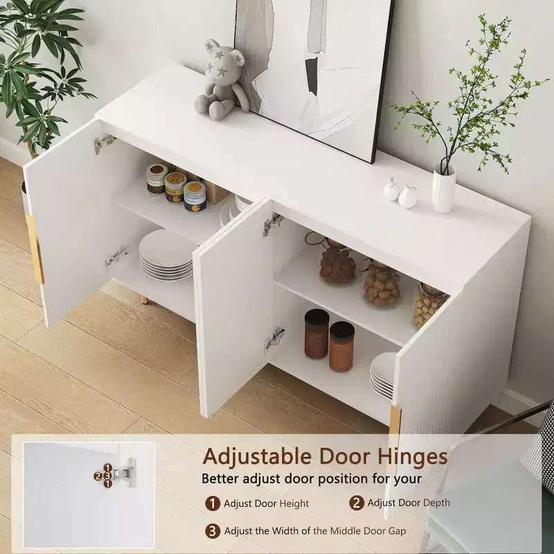 Meuble de rangement Okak Buffet, Buffet cannelé avec portes et étagères réglables, Console de bar à café pour salon/salle à manger