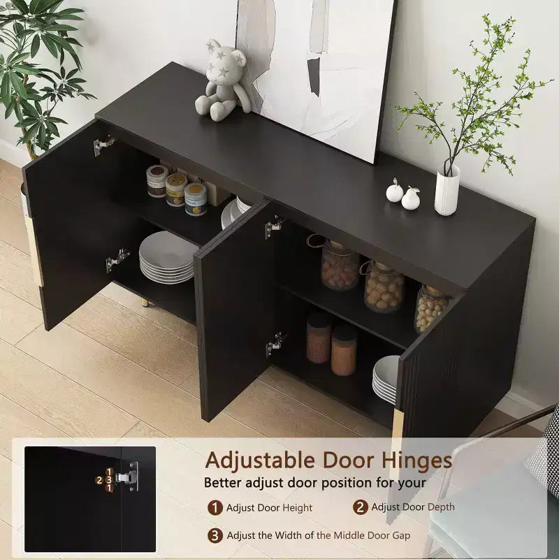 Meuble de rangement Okak Buffet, Buffet cannelé avec portes et étagères réglables, Console de bar à café pour salon/salle à manger