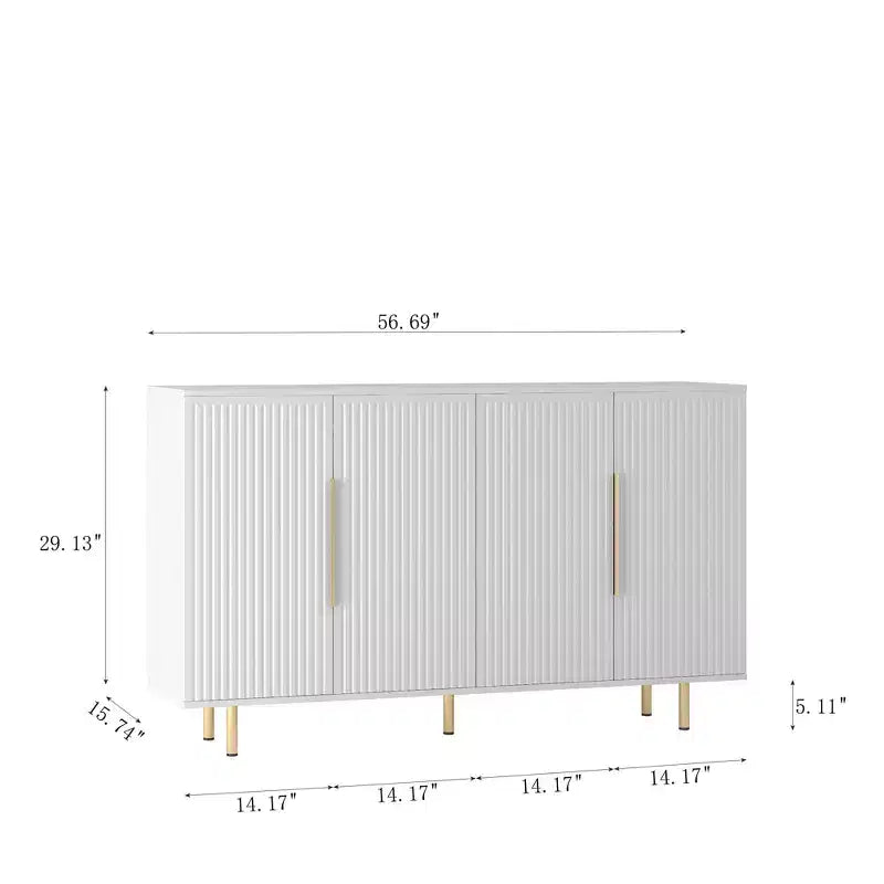 Meuble de rangement Okak Buffet, Buffet cannelé avec portes et étagères réglables, Console de bar à café pour salon/salle à manger