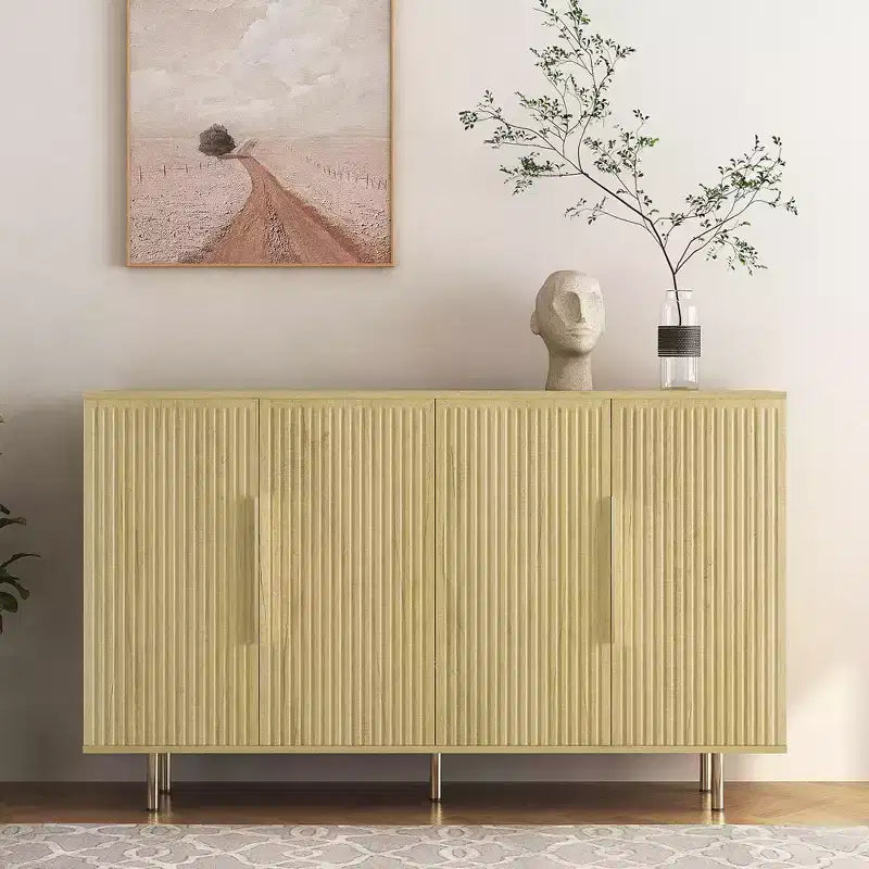 Meuble de rangement Okak Buffet, Buffet cannelé avec portes et étagères réglables, Console de bar à café pour salon/salle à manger