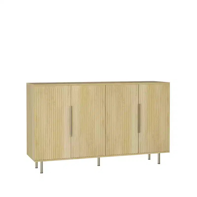 Meuble de rangement Okak Buffet, Buffet cannelé avec portes et étagères réglables, Console de bar à café pour salon/salle à manger