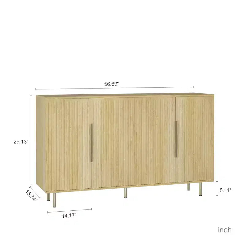Meuble de rangement Okak Buffet, Buffet cannelé avec portes et étagères réglables, Console de bar à café pour salon/salle à manger